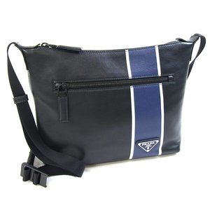 Prada Shoulder Bag 2VH078 Black Leather Crossbody Men's Striped PRADA